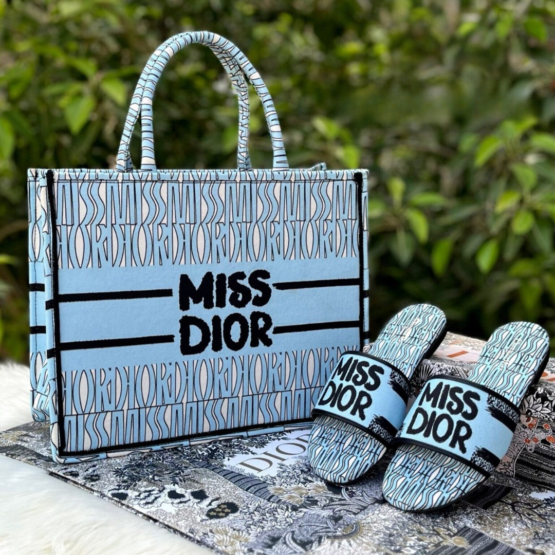 Christian Dior Combo Tote Bag and Slippers Set