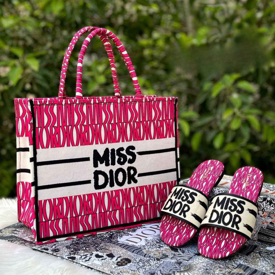 Christian Dior Combo Tote Bag and Slippers Set