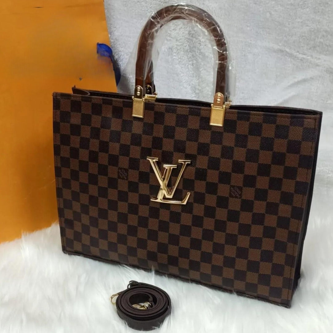 Louis Vuitton Handle Bag with Wood Color Handle and Long Belt