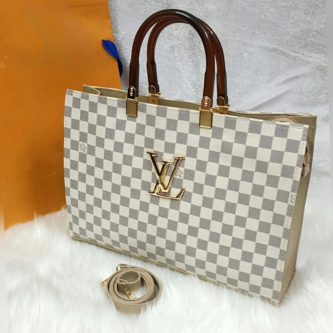 Louis Vuitton Handle Bag with Wood Color Handle and Long Belt