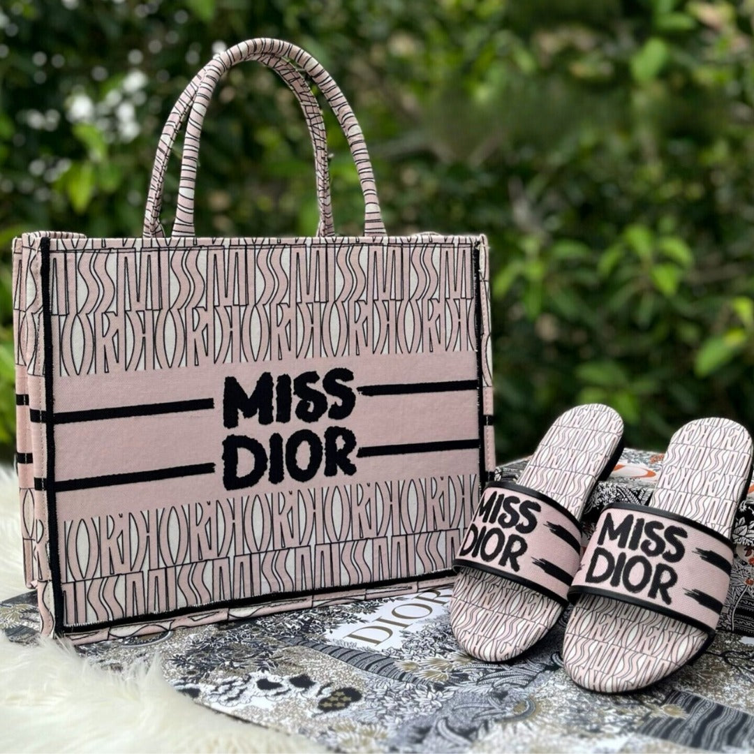 Christian Dior Combo Tote Bag and Slippers Set